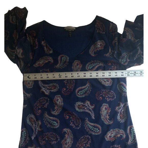 Allison Brittney Boho Paisley Dress With Bell Sleeves - Petite Small - Navy Blue - Picture 6 of 8